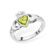 Sterling silver rubover set peridot cubic zirconia claddagh ring