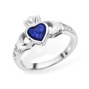 Sterling silver rubover set sapphire cubic zirconia claddagh ring