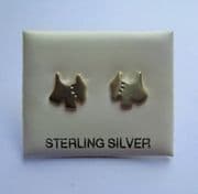 Sterling Silver Satin effect Dog Stud earrings