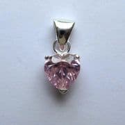Sterling Silver Small Heart shaped Pink Cubic Zirconia Pendant