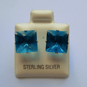 Sterling silver square Princess cut Blue Zircon Cubic Zirconia Stud earrings