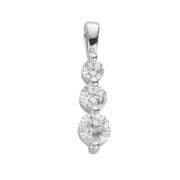 Sterling Silver Three Stone Cubic Zirconia Drop Pendant