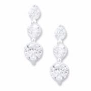 Sterling Silver three stone Cubic Zirconia drop Stud Earrings