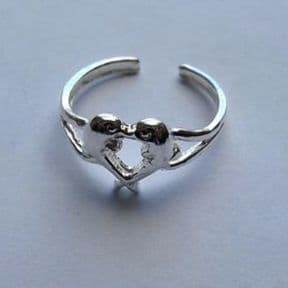 Sterling Silver Twin Dolphin Heart Toe Ring