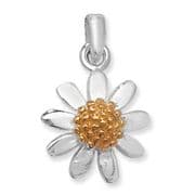 Sterling Silver two tone gold plated Daisy flower pendant