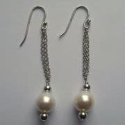 Sterling silver White Freshwater Pearl drop tassel Earrings