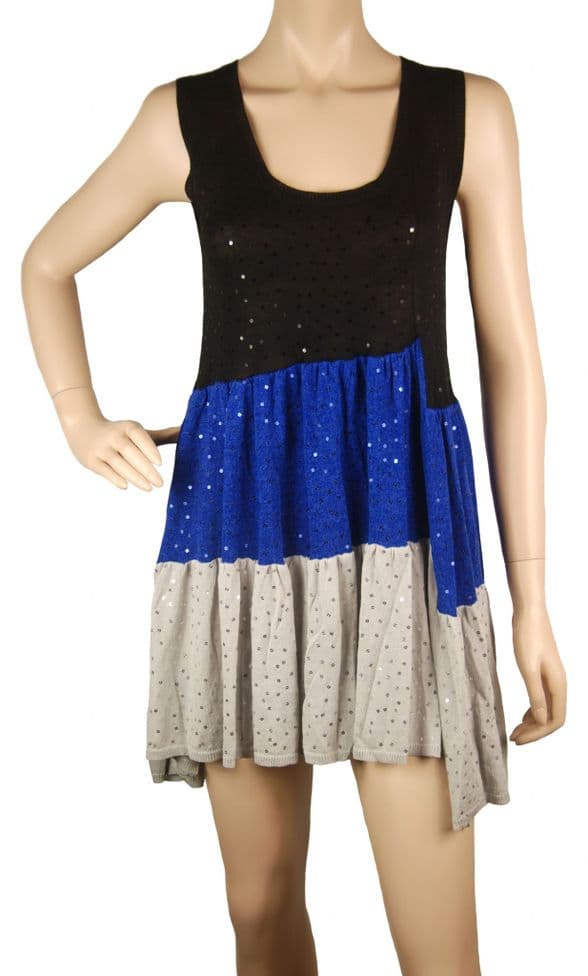 ConMiGo CC310 Glamorous Sleeveless Grey, Blue and Black Sequin Tunic/Mini Knitwear  Dress
