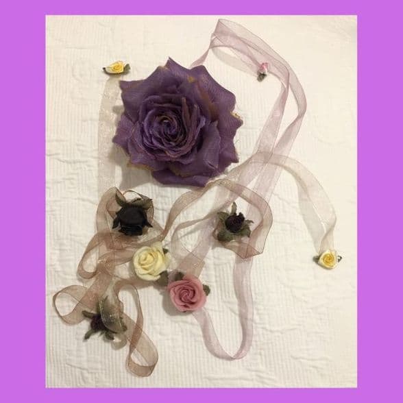 10 Rose design /  multi-purpose accessories /10 rose flower fabric hair accessory & Brooch