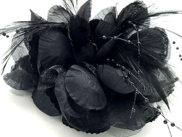 102CA05 multi-purpose accessories / black flower fabric hair clip & Brooch