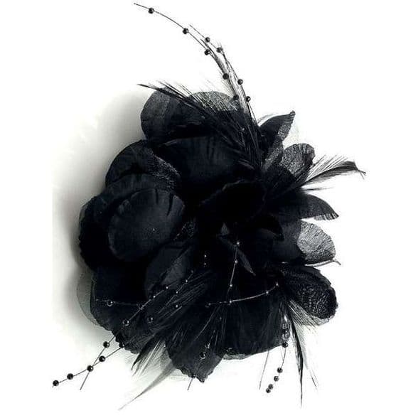 102CA05 multi-purpose accessories / black flower fabric hair clip & Brooch