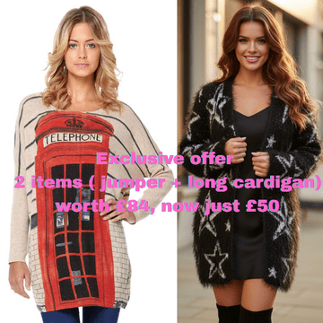 2 Genuine Miss Jolie Jumper and Cardigan– Exclusive Offer £50 | Iconic British Design & Fluffy Chic