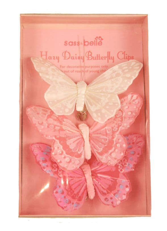 3 Pink Glittery Butterfly Clip Assorted /  safe material