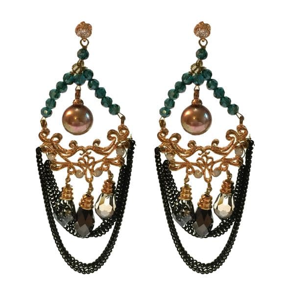a24 Ladies’ gold and sequin drop earrings - green