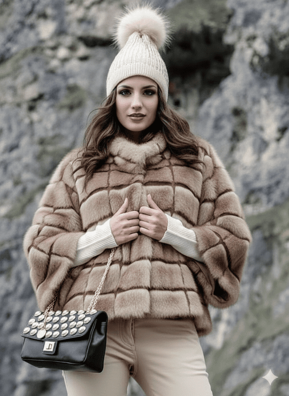 Coney Fur Poncho - Cream - ( Genue Fur )Coney Fur Poncho - Cream - ( Genue Fur )