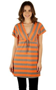AQ110 short sleeves low V neck top - grey and orange