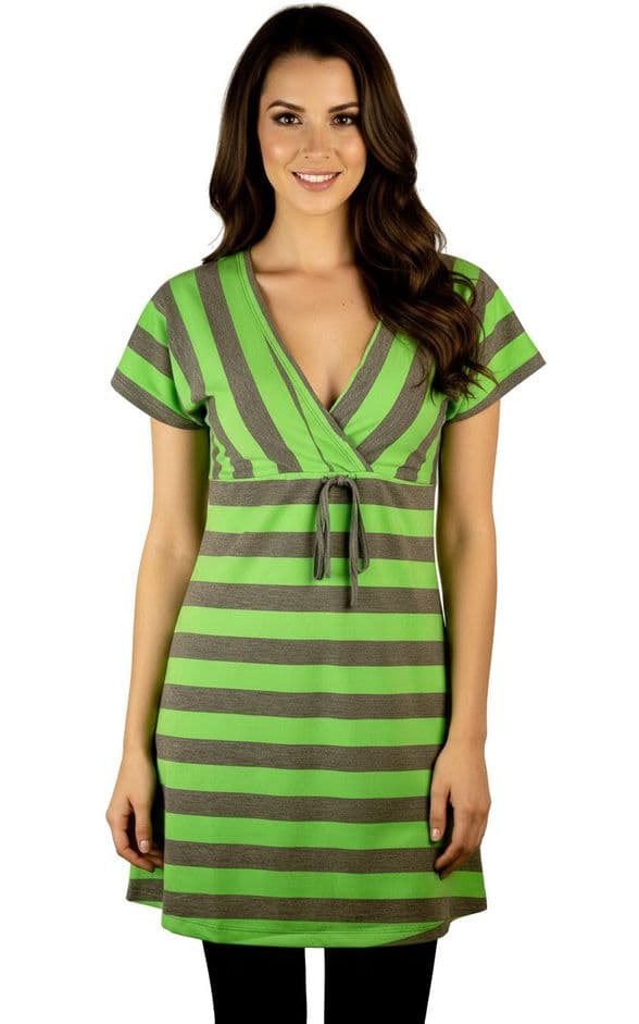 AQ120 short sleeves low V neck top - grey and green