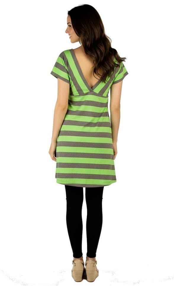 AQ120 short sleeves low V neck top - grey and green