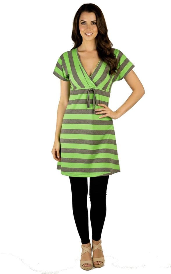 AQ120 short sleeves low V neck top - grey and green