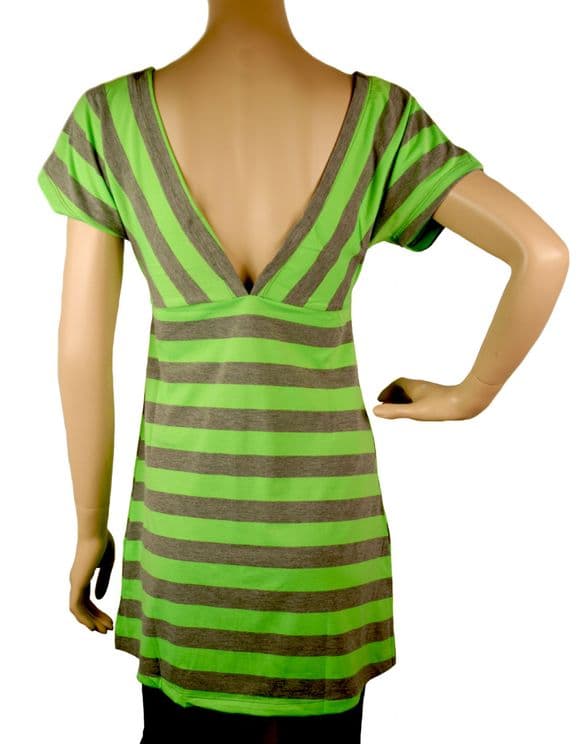 AQ120 short sleeves low V neck top - grey and green