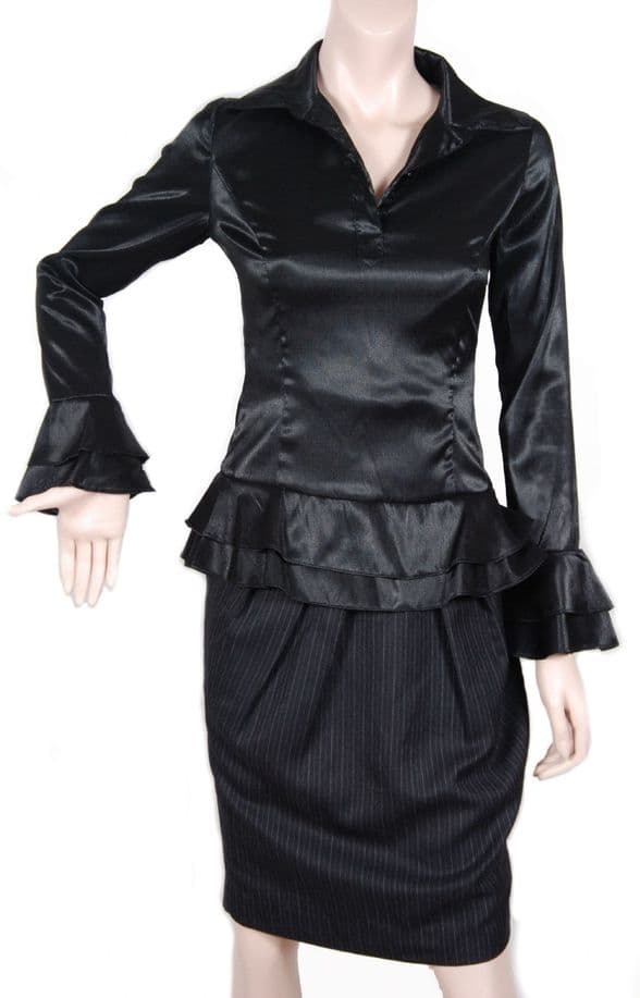 City professioal dress for day and night - silk top with wool skirt dress