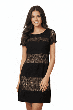 Con Mi Go London DD00240 black lace embroidery on wool  dress