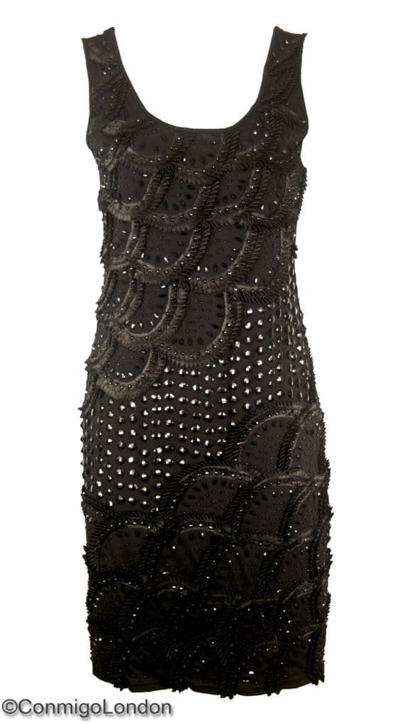 Con Mi Go London unique designer embellished Jersey dress  - Black