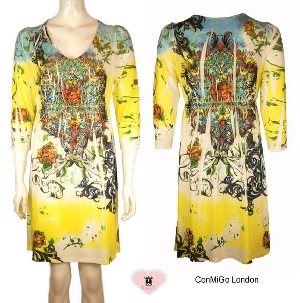 Con Mi Go London V2 Colourful sequined embelished Flora Print Jersey Dress - Yellow - Long Sleeves