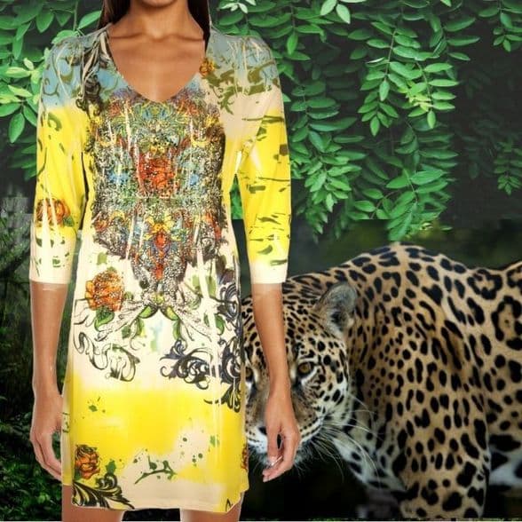 Con Mi Go London V2 Colourful sequined embelished Flora Print Jersey Dress - Yellow - Long Sleeves