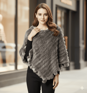 Coney Fur Poncho - Dark Grey - Genuine fur poncho