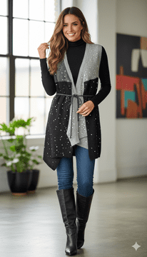 ConMiGo 246 Sleeveless Angora Sequin Cardigan
