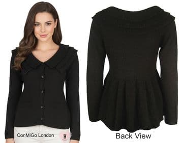 ConMiGo 446 Angora Ruffle Collar Cardigan - Black