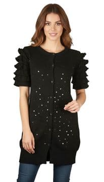 ConMiGo 680  Angora Sequin Knit Cardigan – Elegant Blackgan - Black