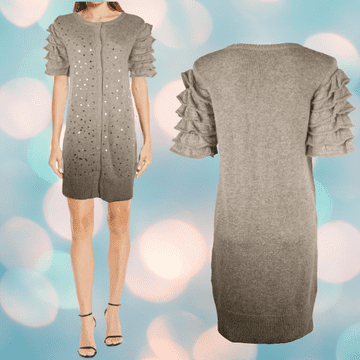 ConMiGo 680  Angora Sequin Knit Cardigan – Light Grey