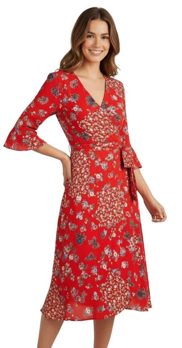 ConMiGo A00101R  Elegant Floral Wrap Dress