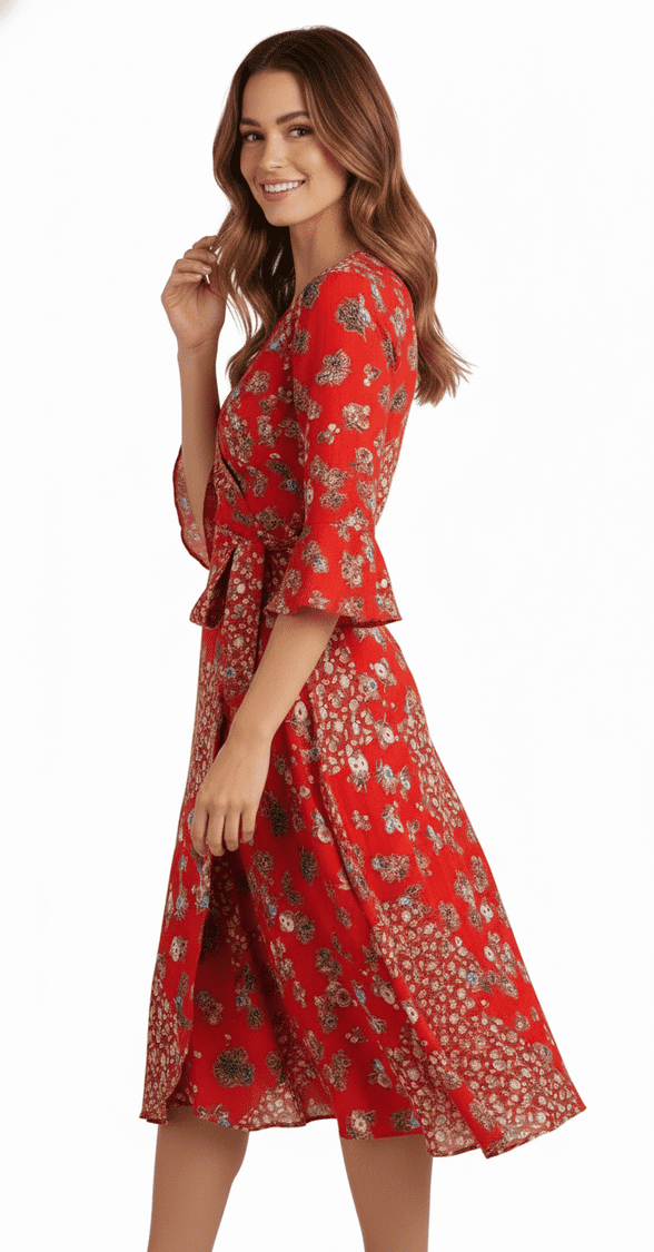 ConMiGo A00101R  Elegant Floral Wrap Dress