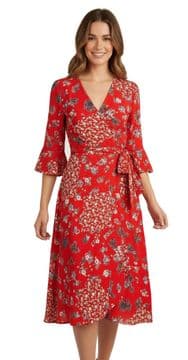 ConMiGo A00101R  Elegant Floral Wrap Dress