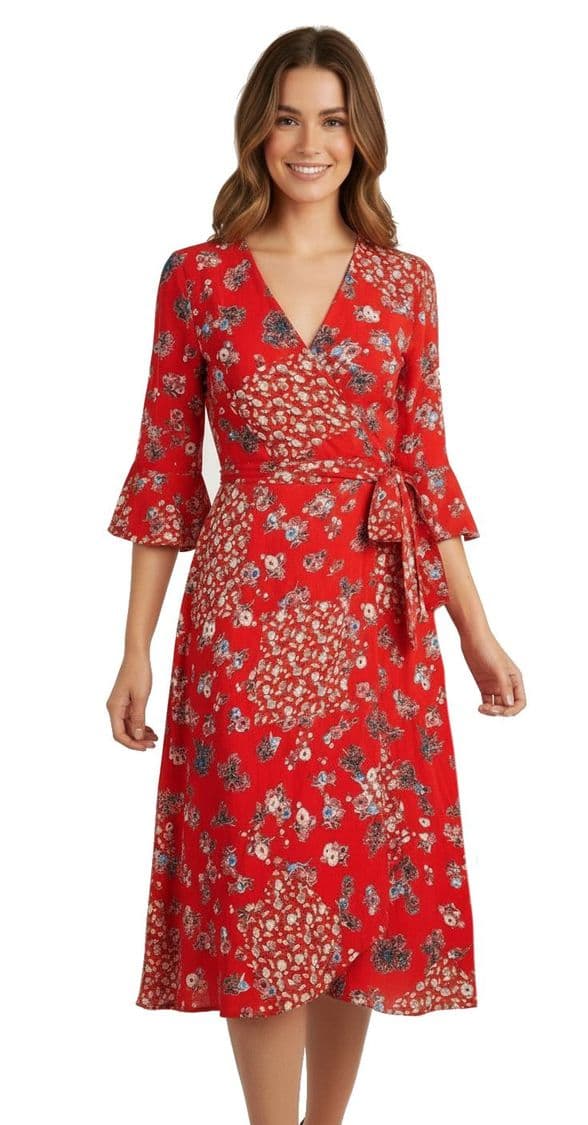 ConMiGo A00101R Elegant Floral Wrap Dress