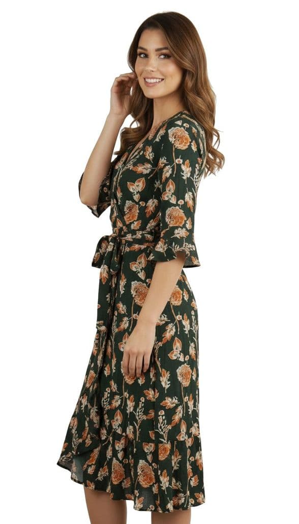 ConMiGo A00102S  vintage inspired flora wrap dress - dark green