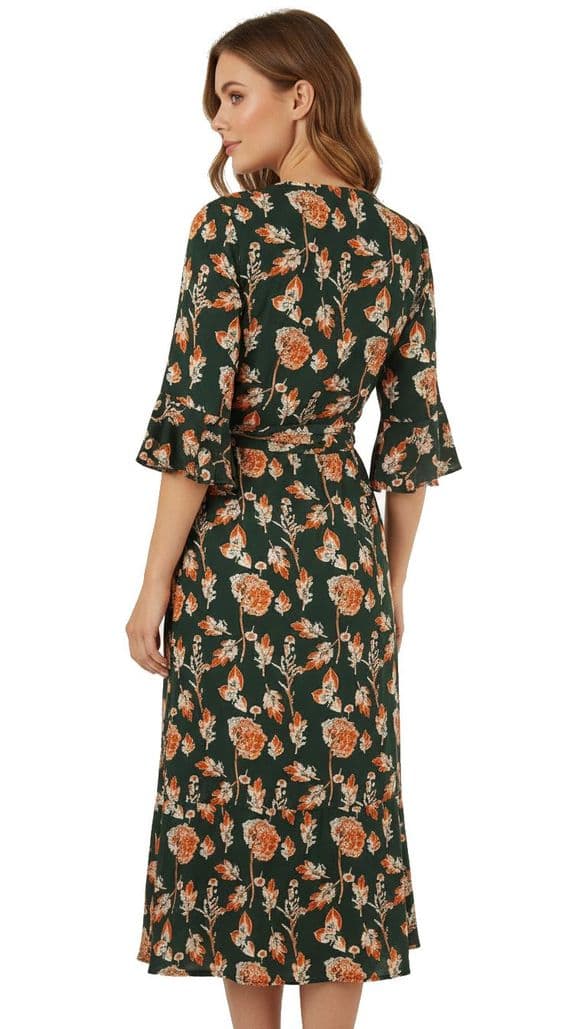 ConMiGo A00102S  vintage inspired flora wrap dress - dark green