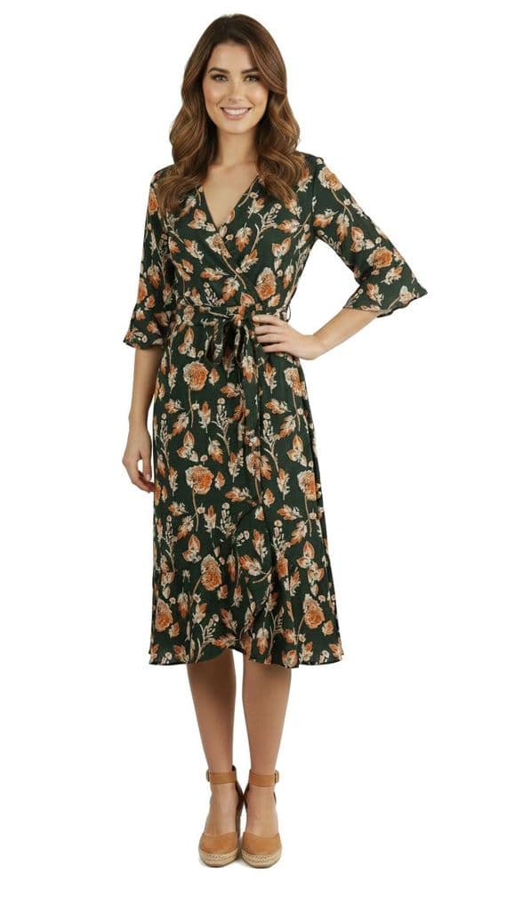 ConMiGo A00102S  vintage inspired flora wrap dress - dark green