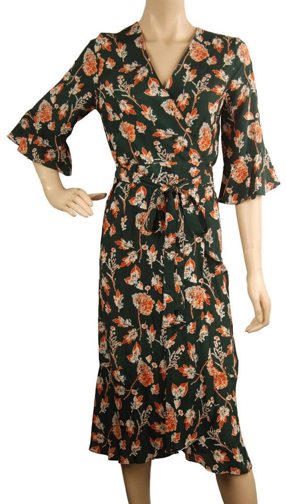 ConMiGo A00102S  vintage inspired flora wrap dress - dark green
