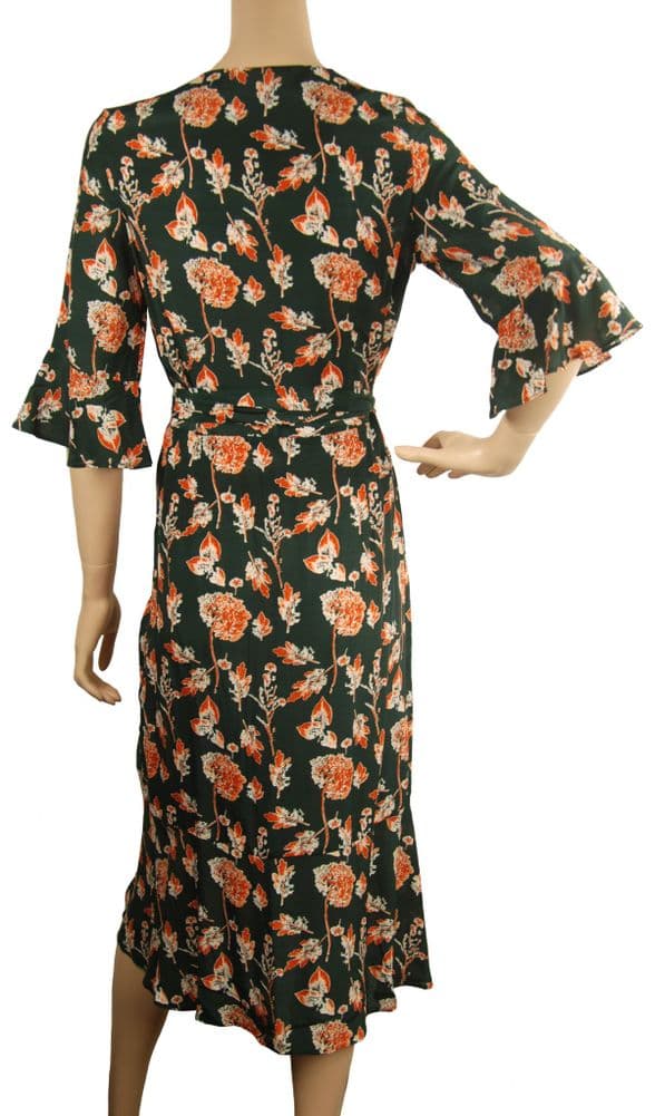 ConMiGo A00102S  vintage inspired flora wrap dress - dark green