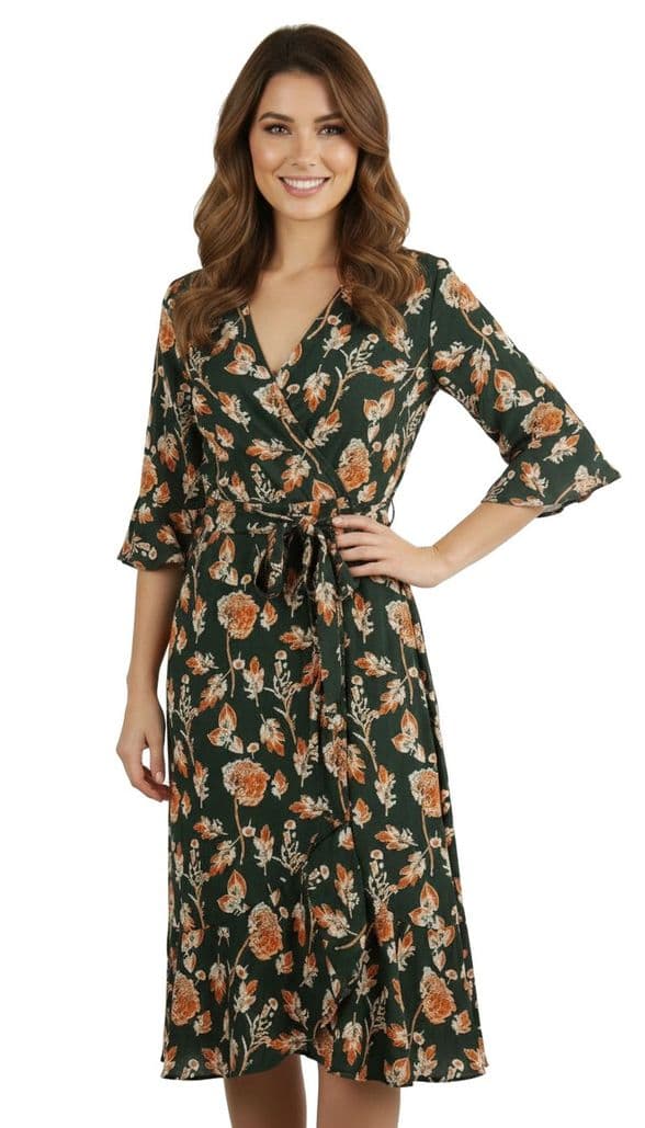 ConMiGo A00102S vintage inspired flora wrap dress - dark green