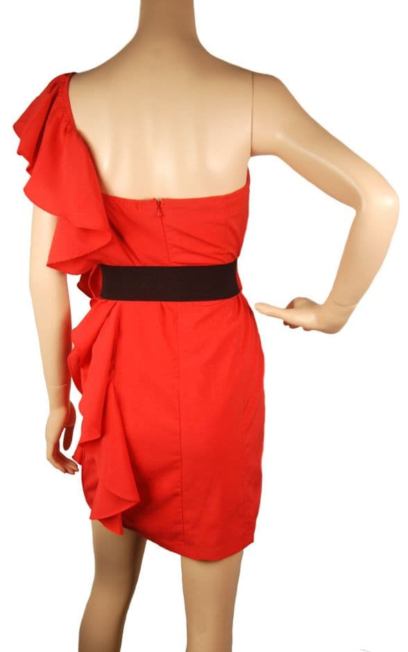 ConMiGo B50 unique designer one shoulder orange red mini fitted dress ...