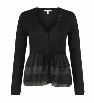 ConMiGo BS110 black fine wool,cotton and silk satin cardigan