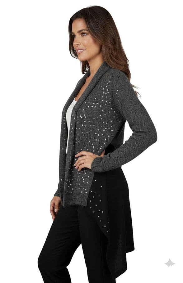 ConMiGo BS310 glamorous dark grey and black Angora Sequin Cardigan