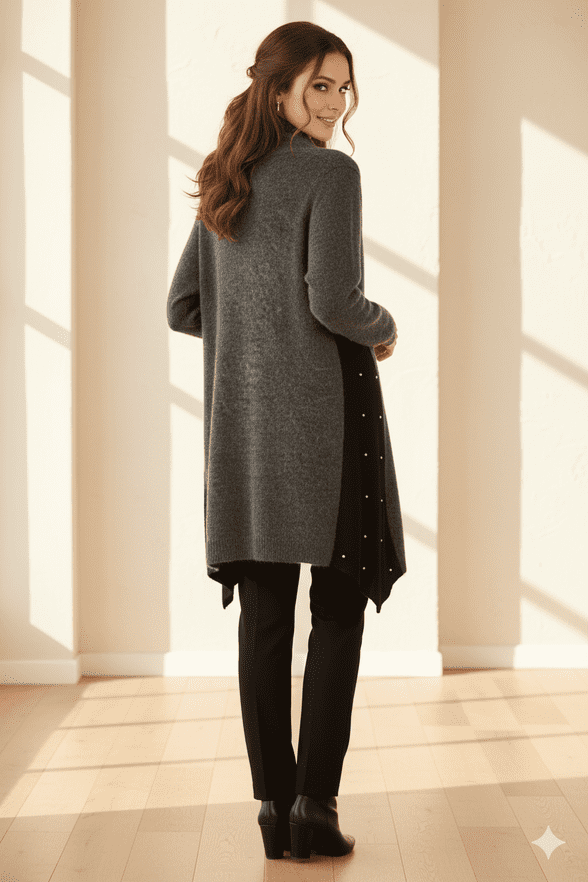 ConMiGo BS310 glamorous dark grey and black Angora Sequin Cardigan