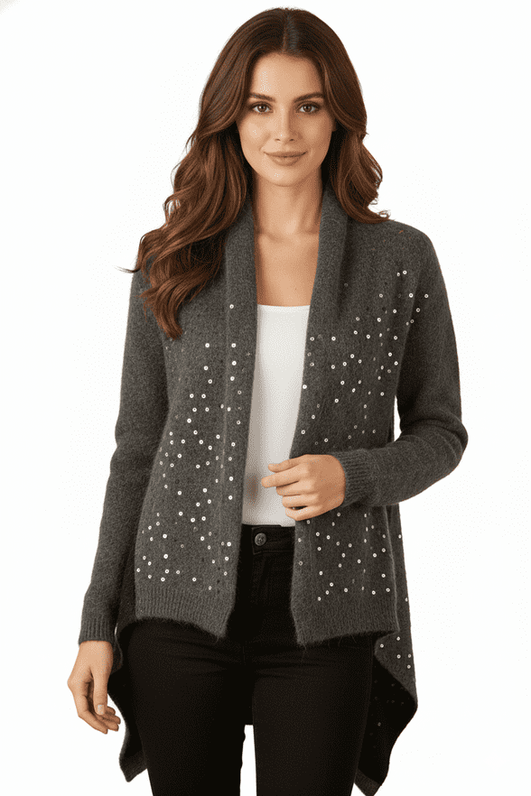 ConMiGo BS310 glamorous dark grey and black Angora Sequin Cardigan