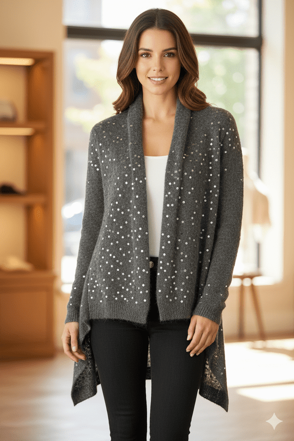 ConMiGo BS310 glamorous dark grey and black Angora Sequin Cardigan