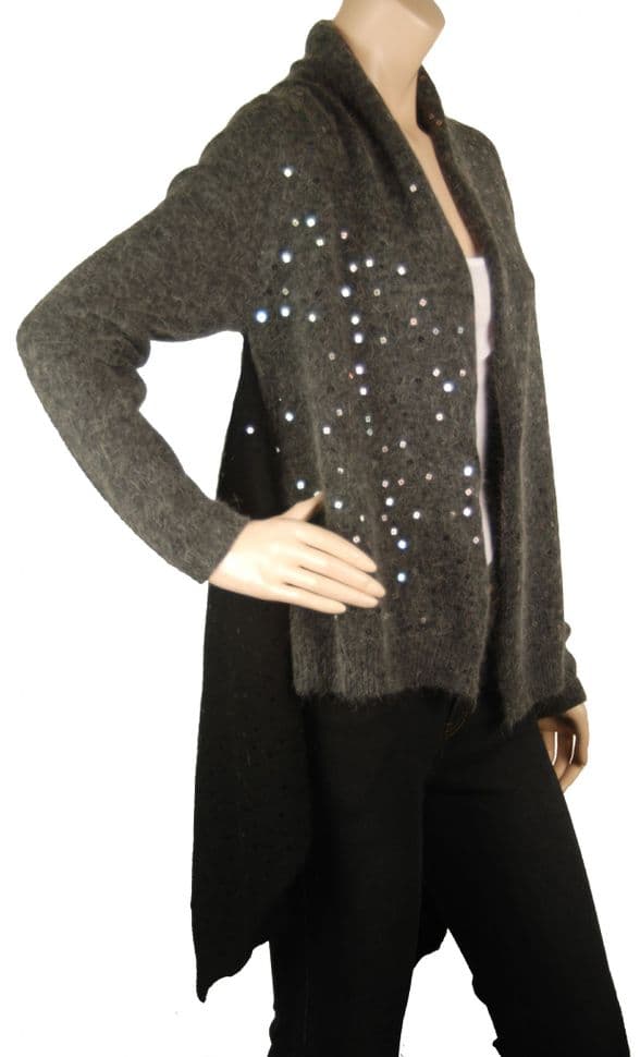 ConMiGo BS310 glamorous dark grey and black Angora Sequin Cardigan